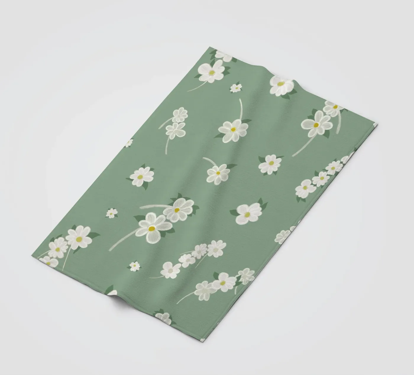 Daisies green background pattern fleece blanket by gulsengunel