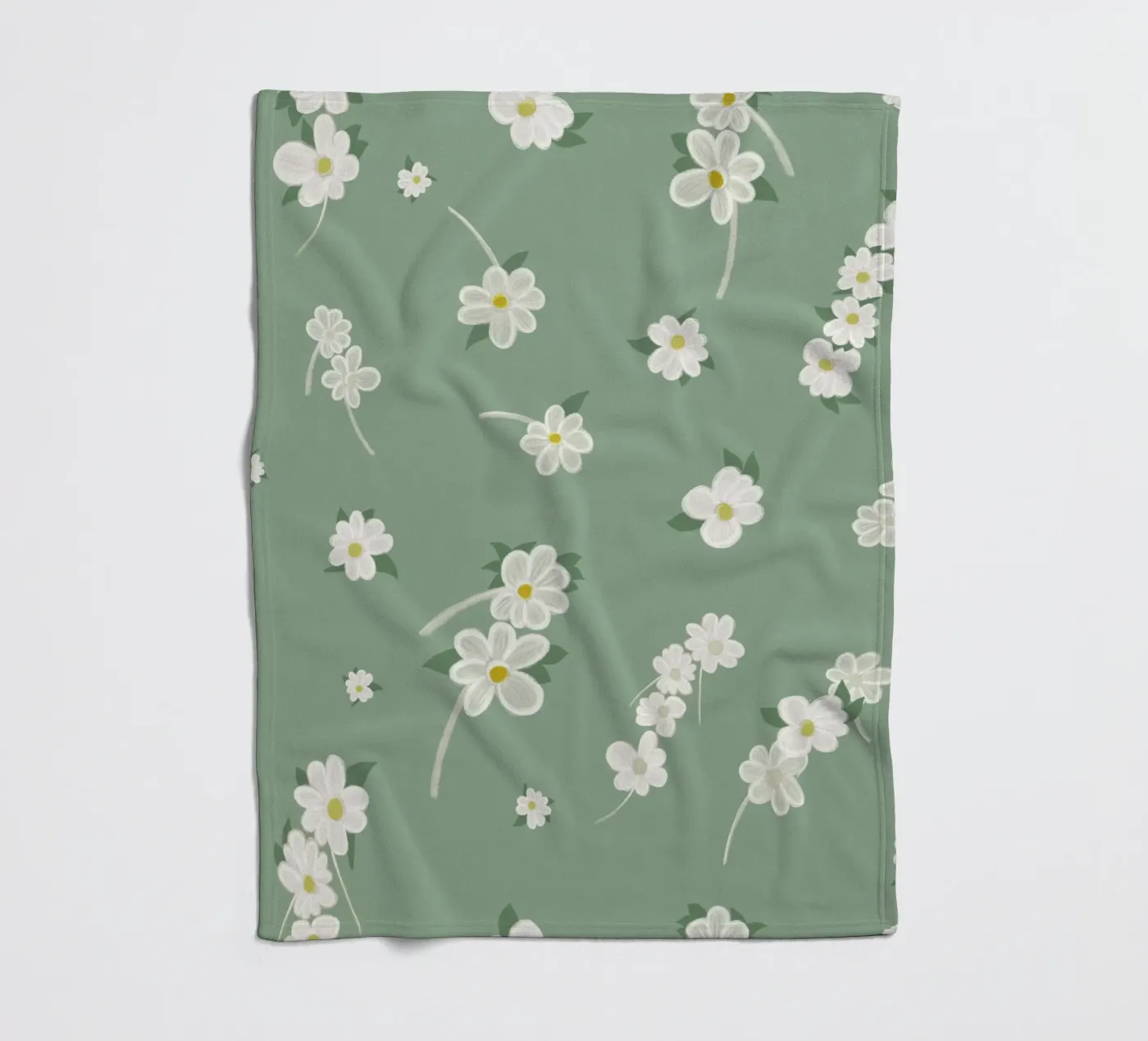 Daisies green background pattern fleece blanket by gulsengunel