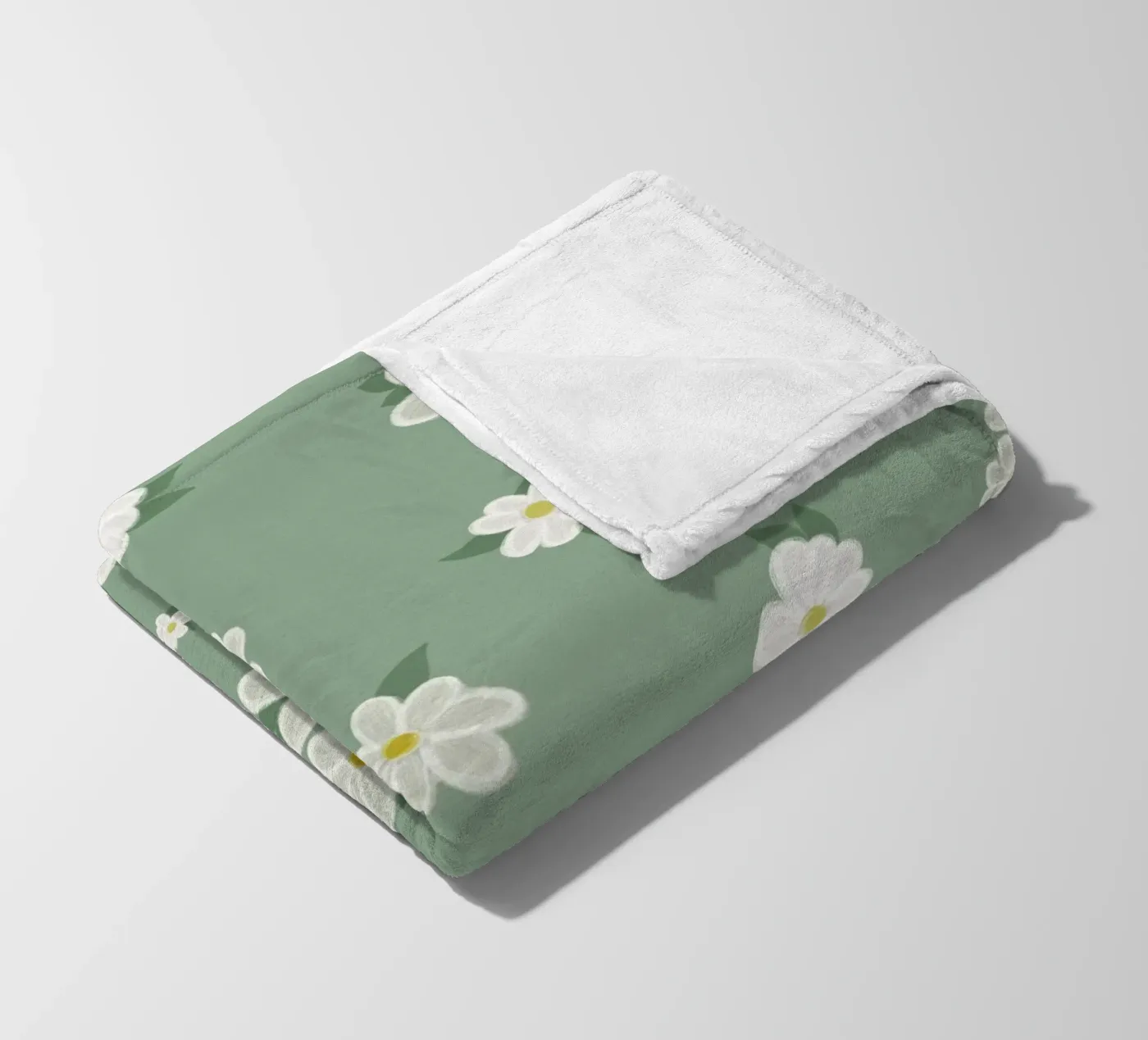 Daisies green background pattern fleece blanket by gulsengunel