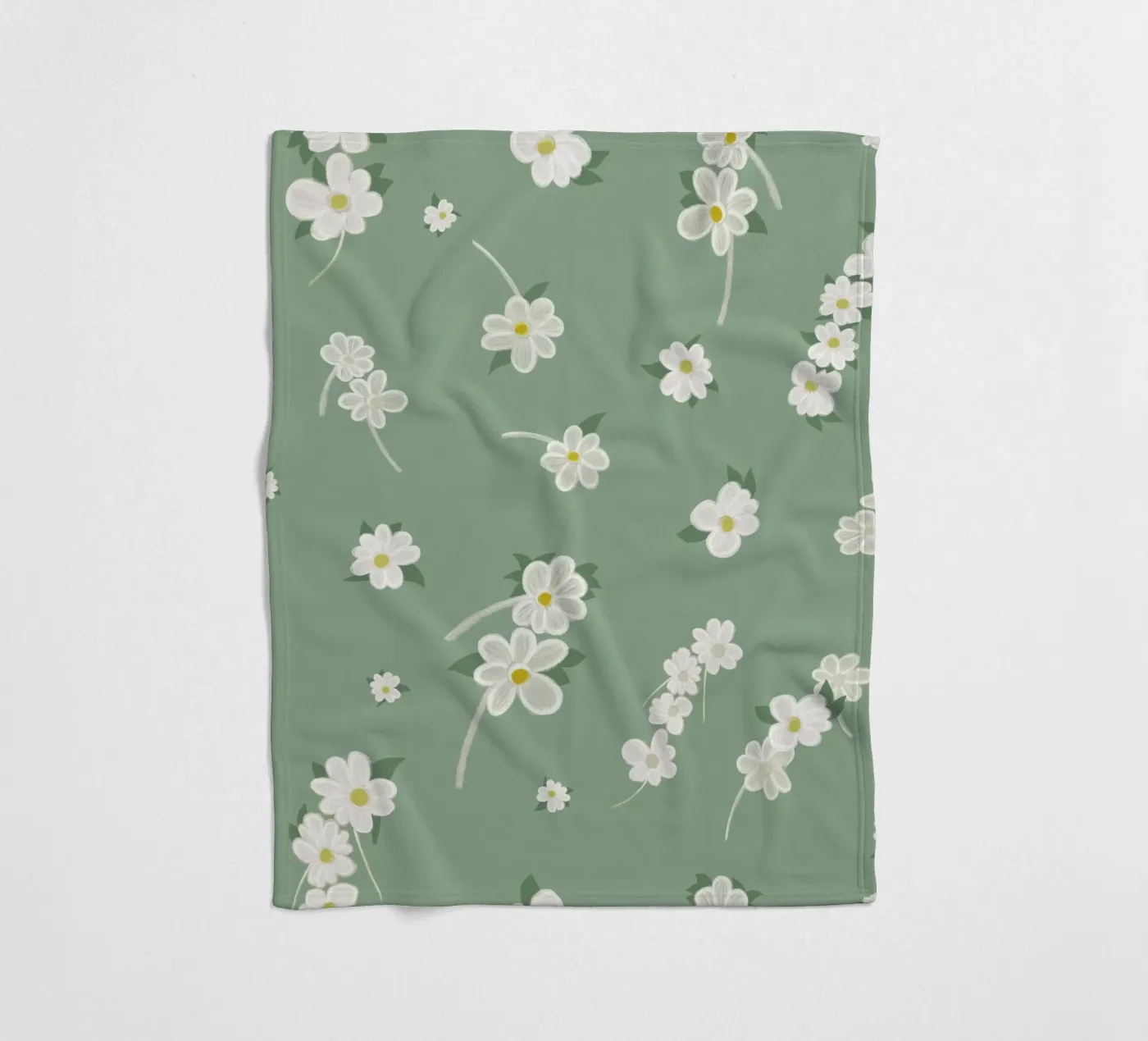 Daisies green background pattern fleece blanket by gulsengunel