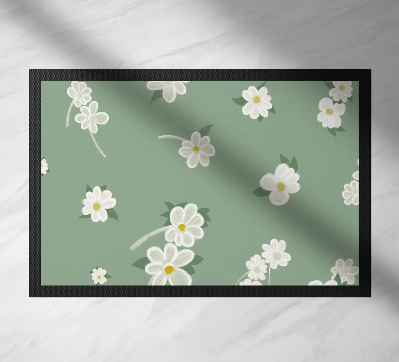 Daisies green background pattern doormat by gulsengunel
