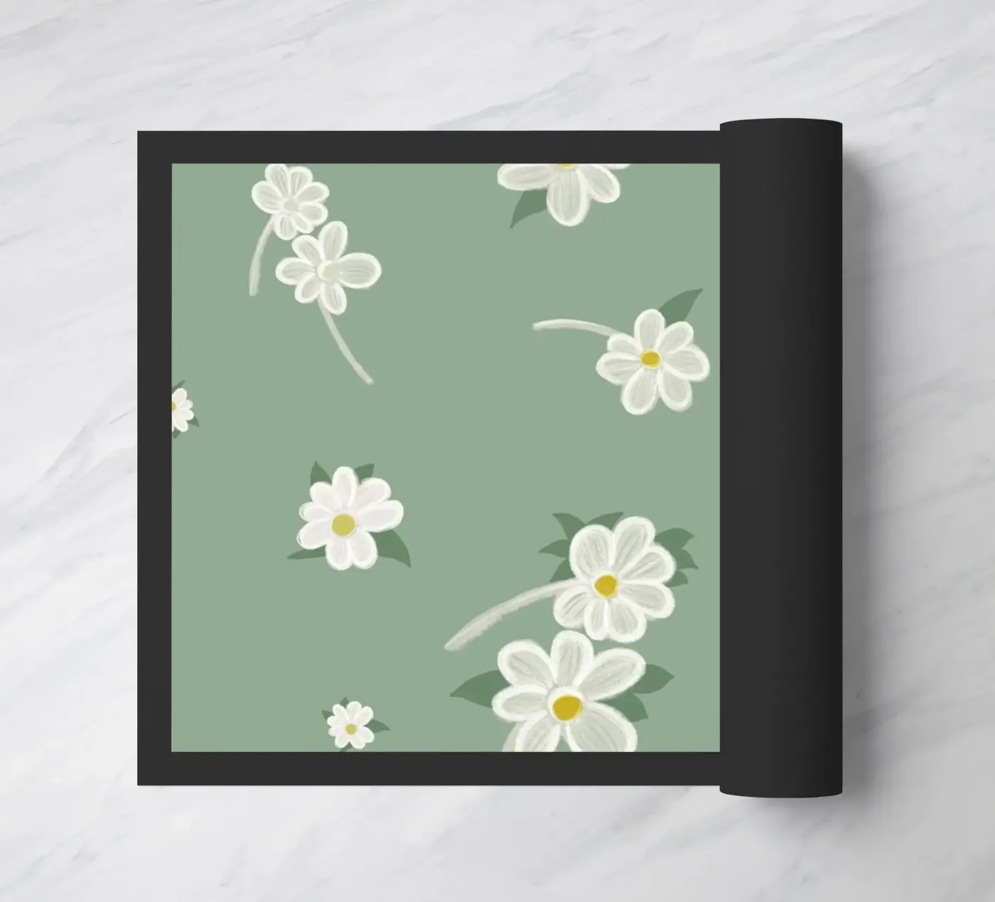 Daisies green background pattern doormat by gulsengunel