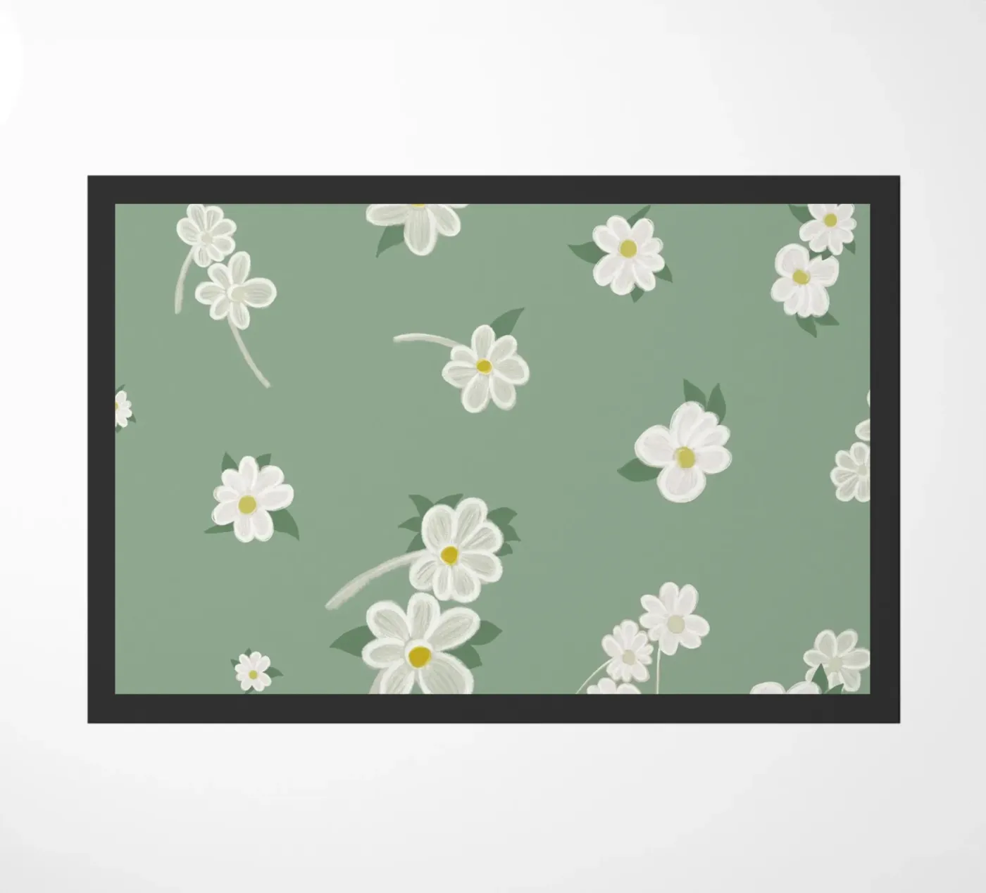 Daisies green background pattern doormat by gulsengunel