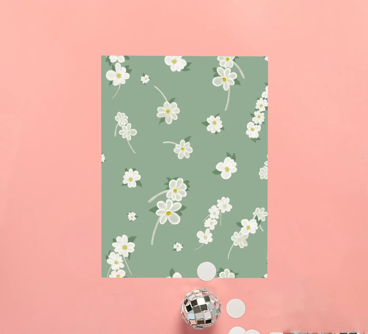 Daisies green background pattern sticker by gulsengunel