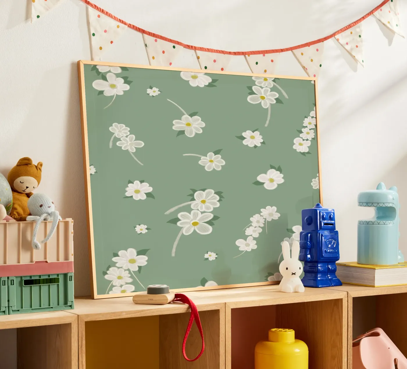 Daisies green background pattern poster by gulsengunel