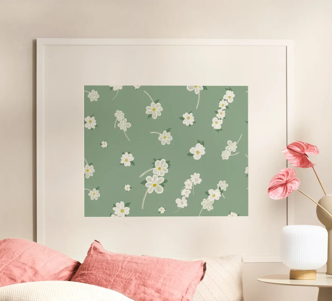 Daisies green background pattern poster by gulsengunel