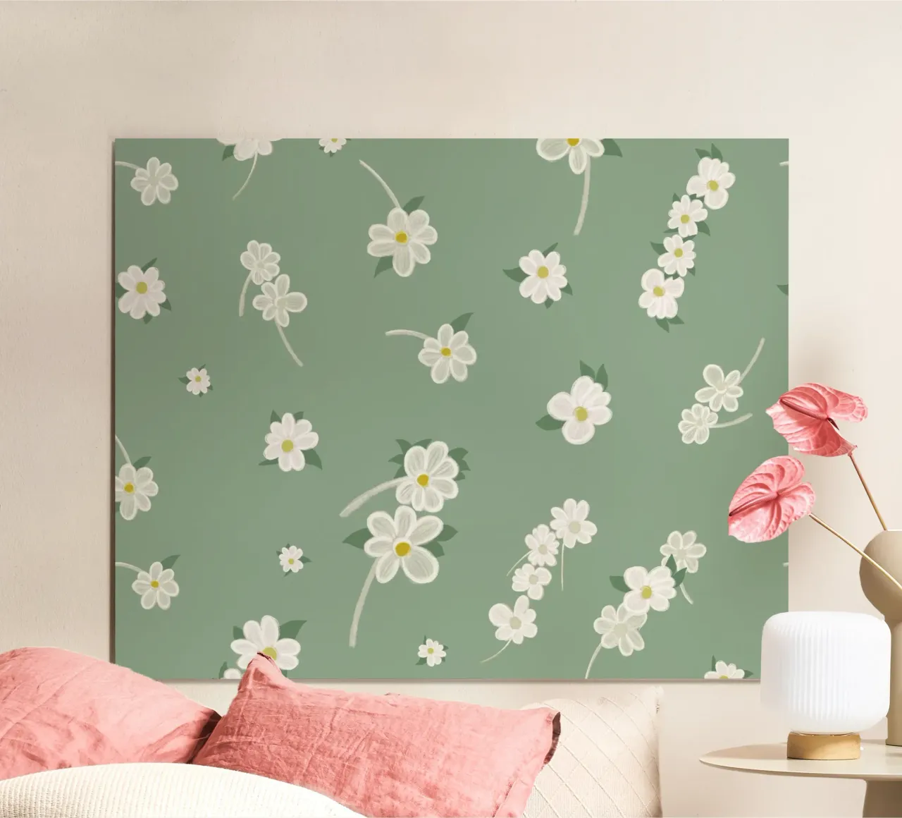 Daisies green background pattern poster by gulsengunel