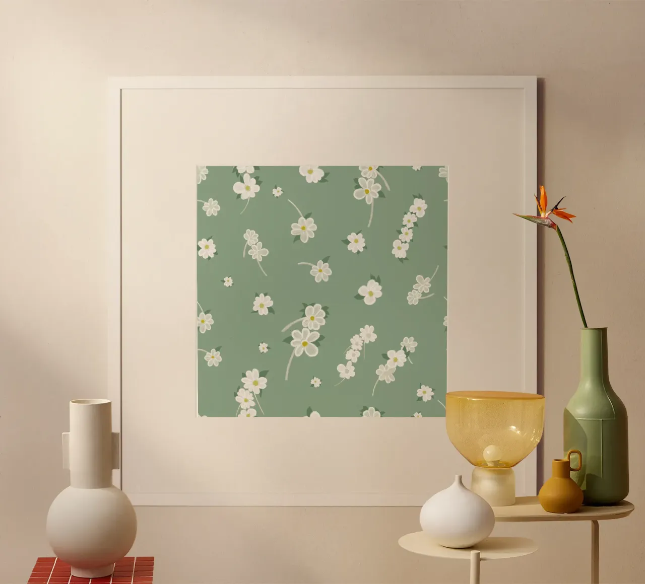 Margherite modello di sfondo verde poster con telaio in legno da gulsengunel