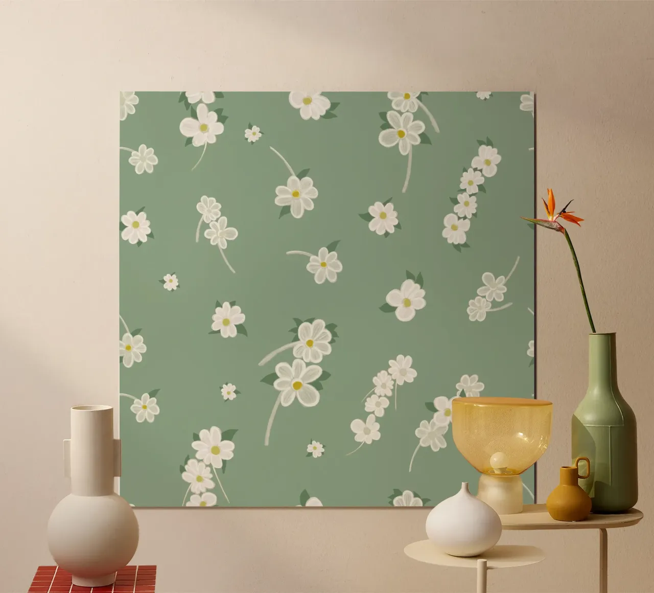 Margherite modello di sfondo verde poster con telaio in legno da gulsengunel