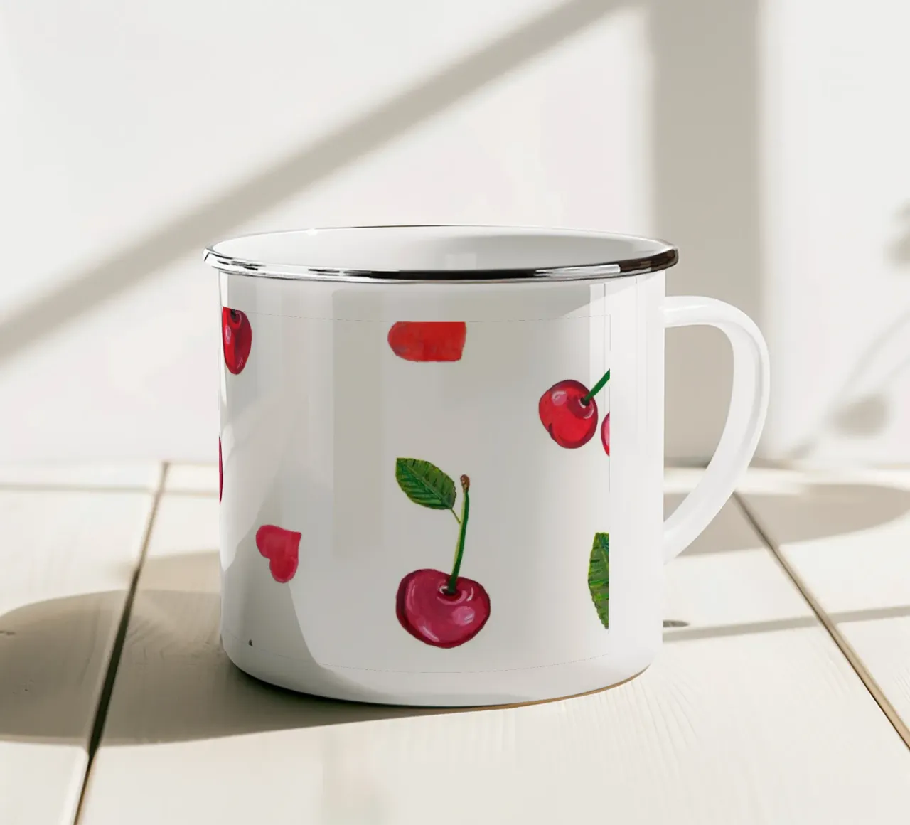 Ciliegie e cuori rossi tazza in smalto da gulsengunel