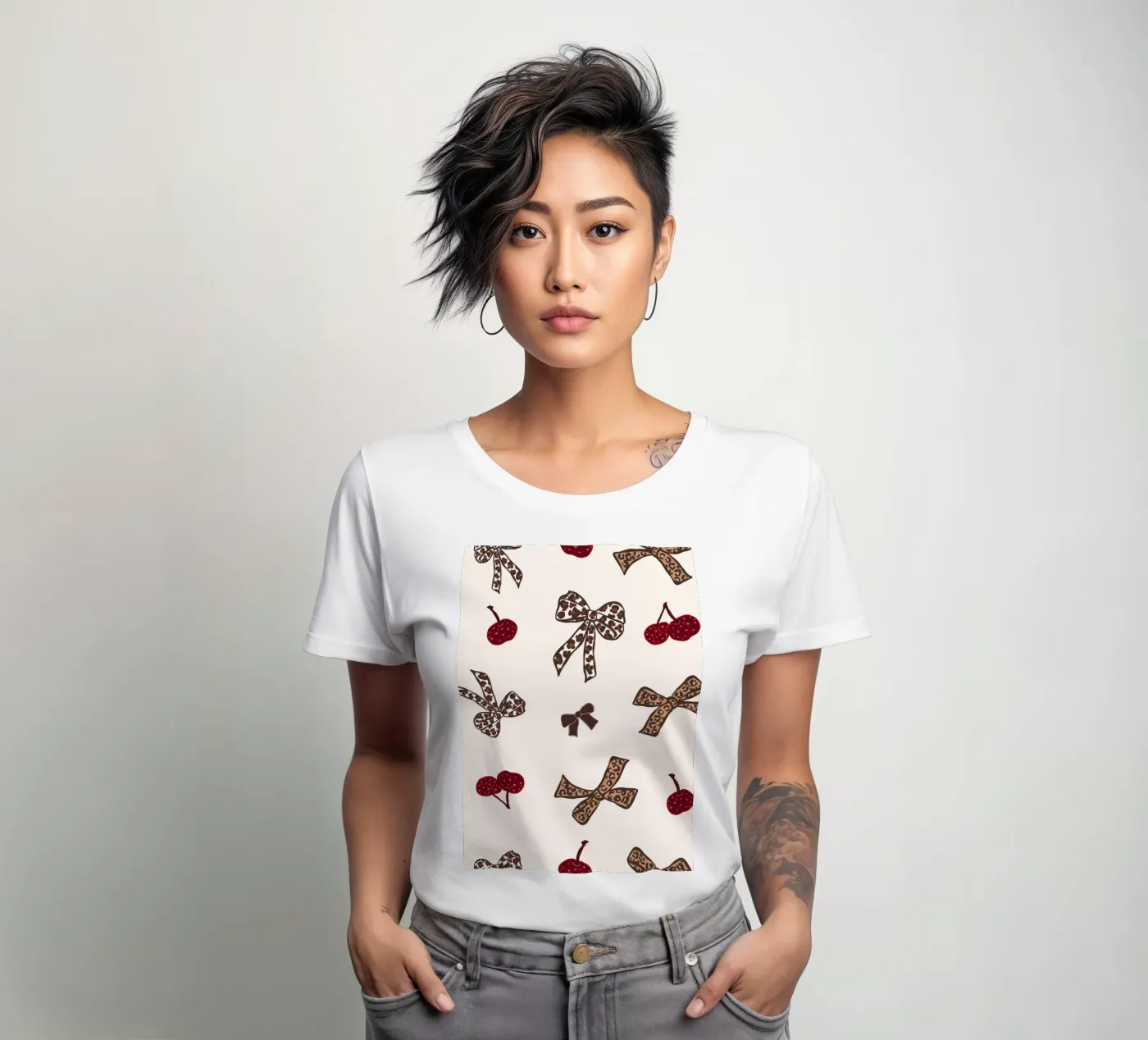Modello Leopard Cherry t-shirt da donna da gulsengunel