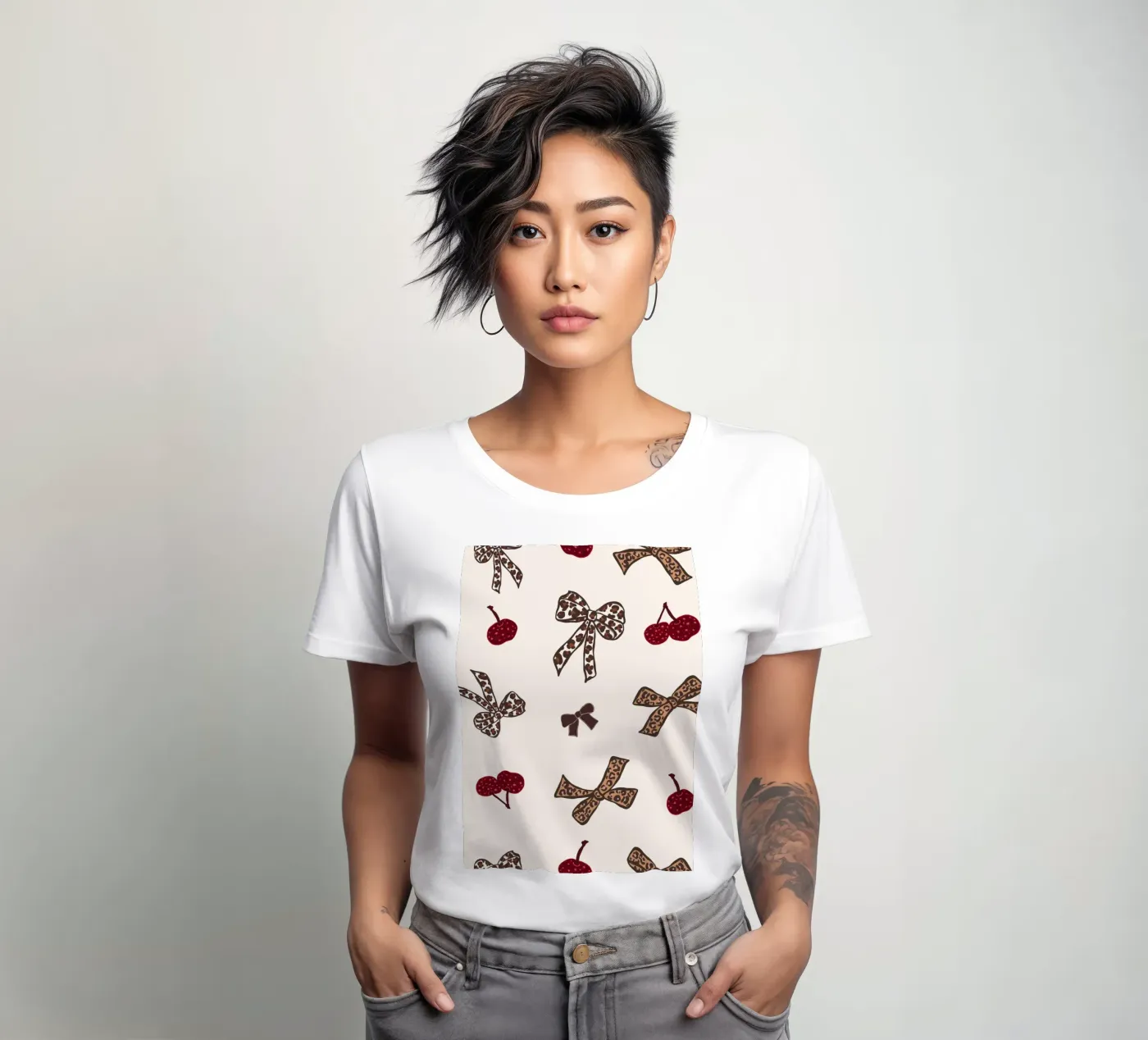 Modello Leopard Cherry t-shirt da donna da gulsengunel