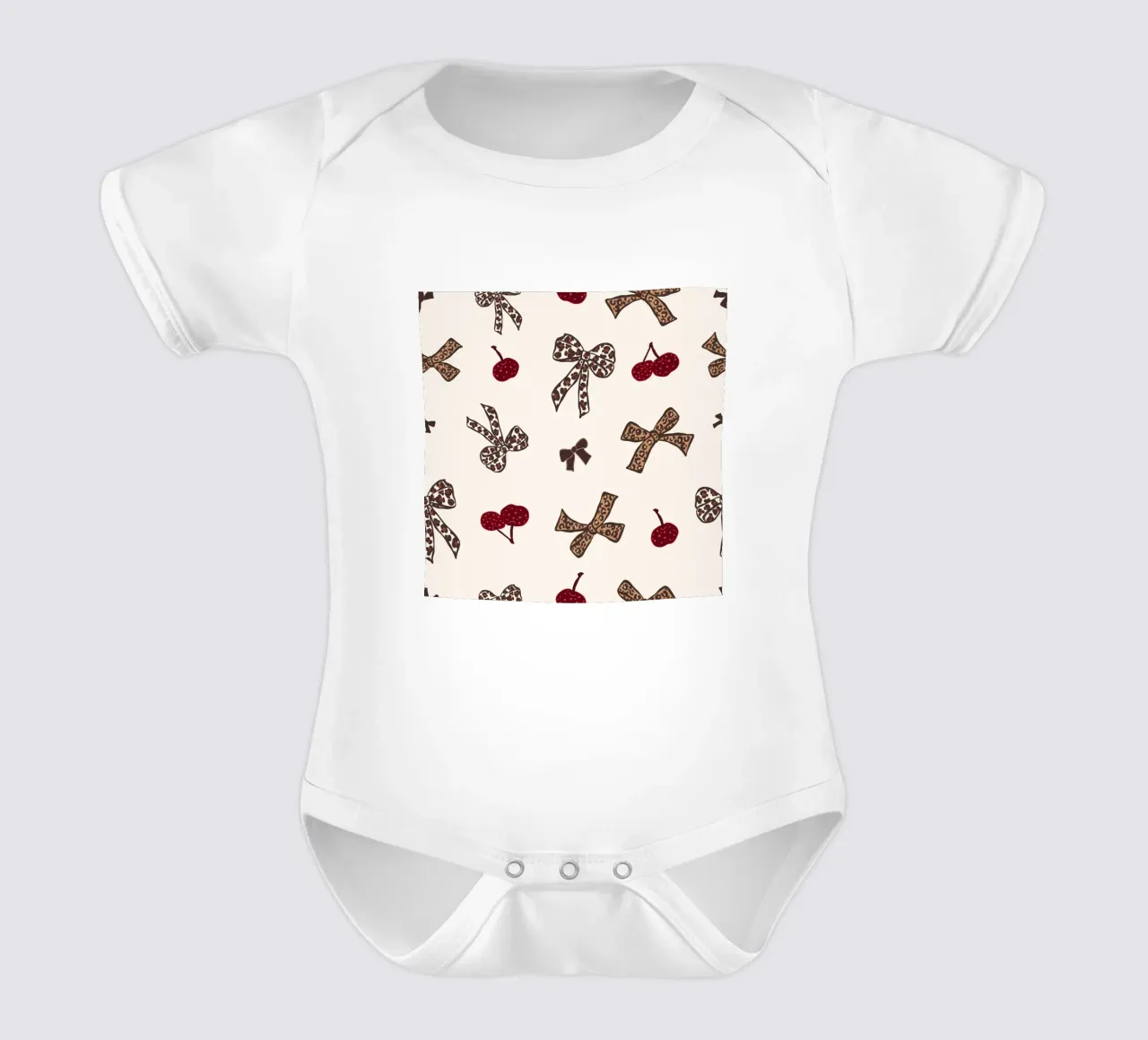 Leopard Cherry Pattern short-sleeve baby romper by gulsengunel