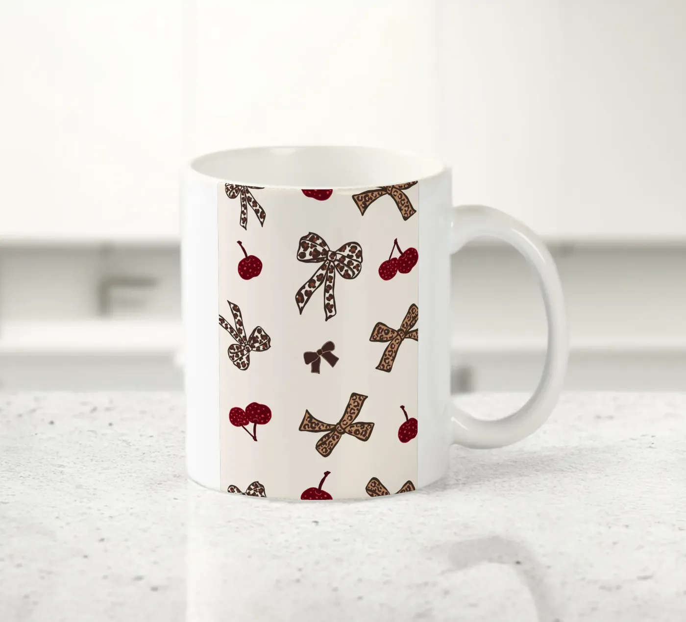 Leopard Cherry Pattern Keramik Tasse von gulsengunel