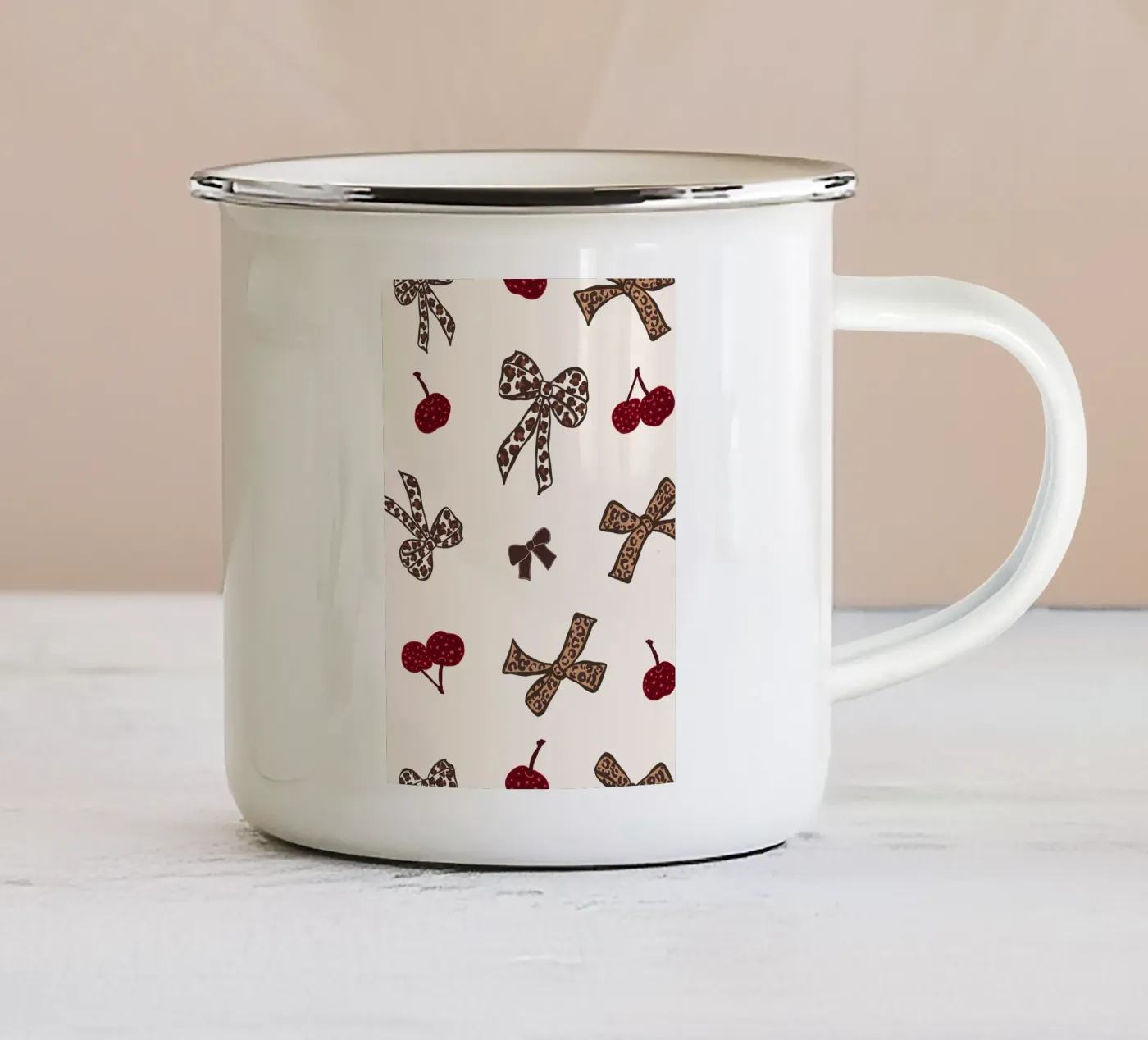 Leopard Cherry Pattern emaille mok van gulsengunel