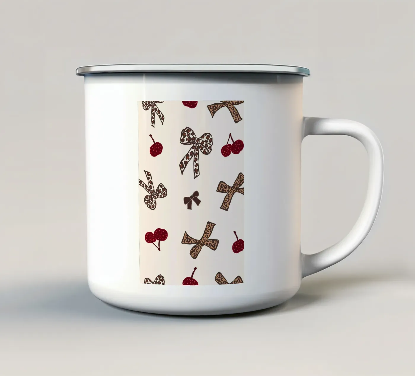Motif léopard cerise mug en émail de gulsengunel