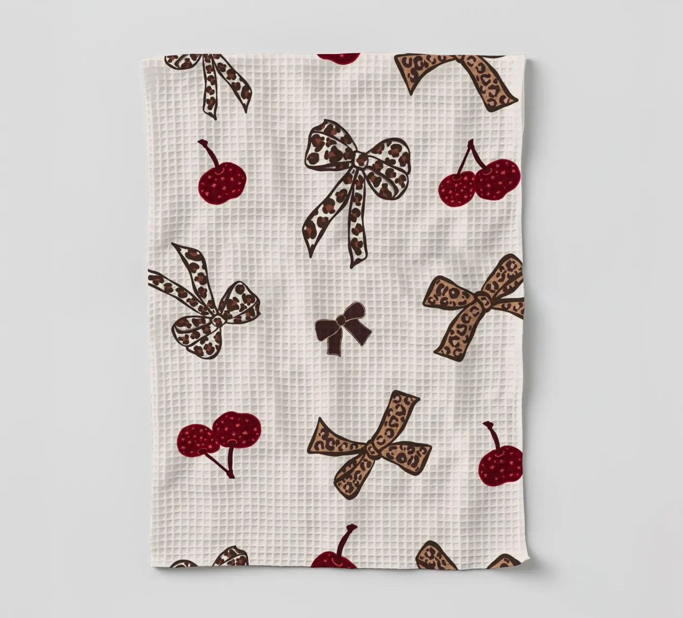 Leopard Cherry Pattern tea towel by gulsengunel