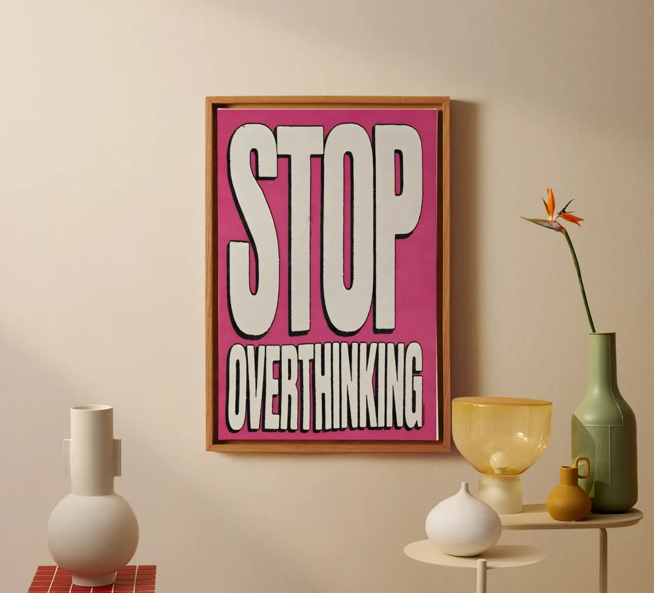 "STOP OVERTHINKING" tela con Cornice a cassetta da Type & Tape