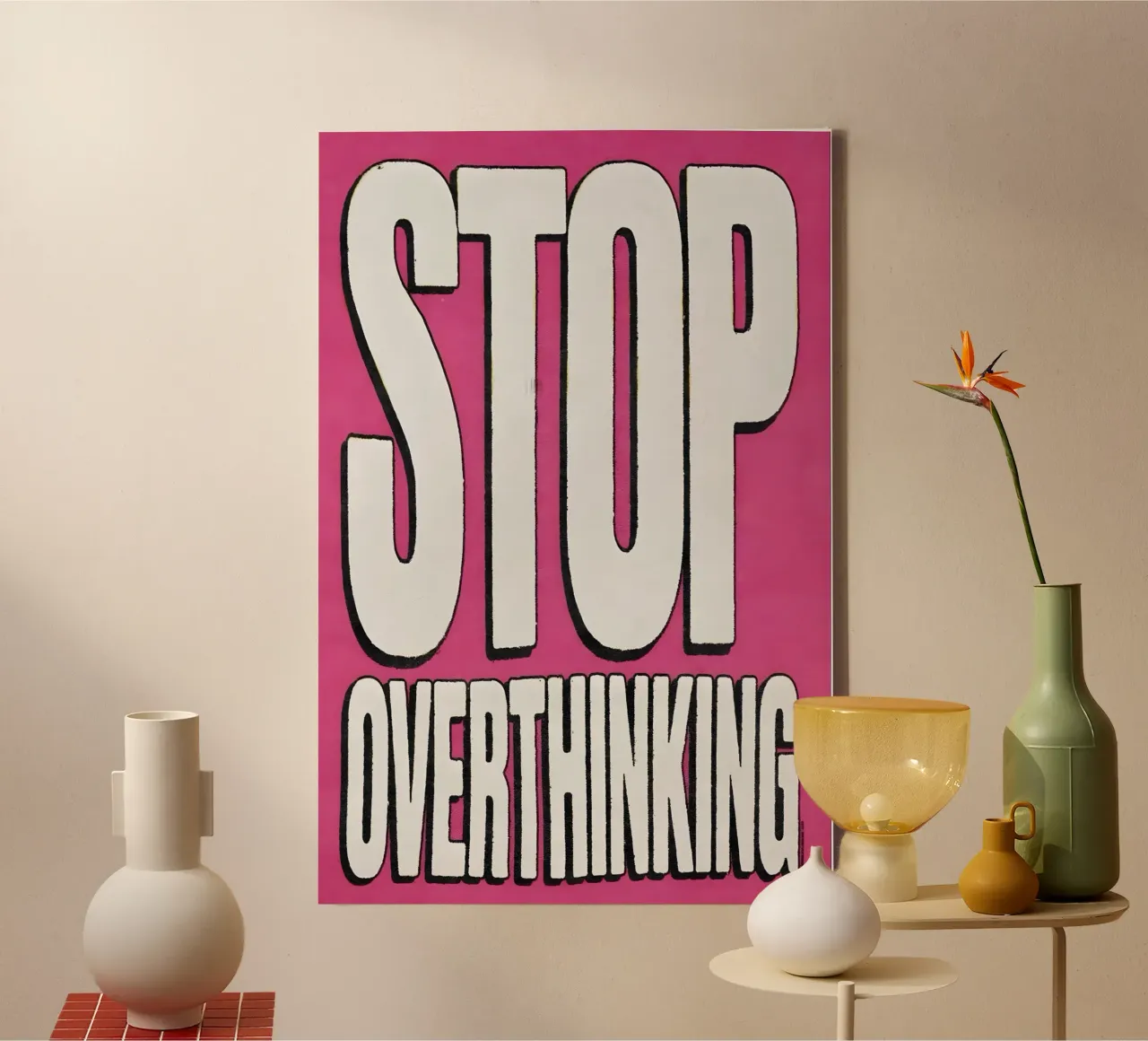 "STOP OVERTHINKING" tela con Cornice a cassetta da Type & Tape