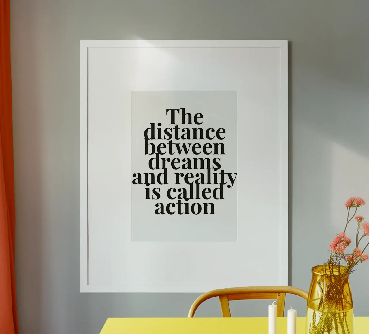 The distance between dreams and reality called action poster con telaio in plastica da Type & Tape