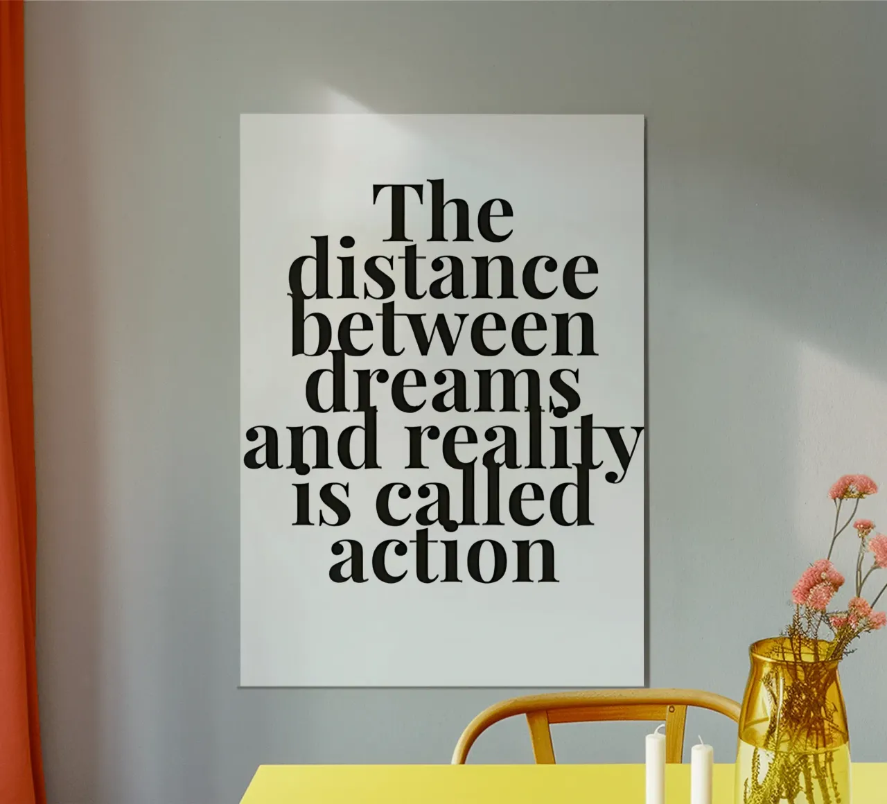 The distance between dreams and reality called action poster con telaio in plastica da Type & Tape