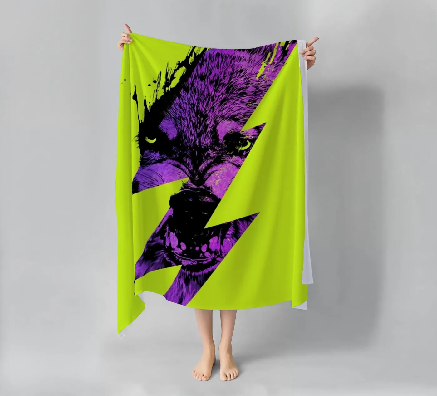 Thunderwolf beach towel by Róbert Farkas