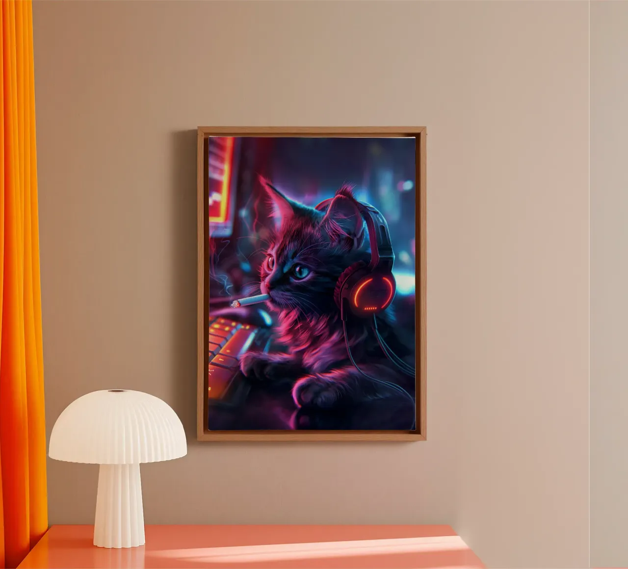Cyber Gamer Cat canvas with Floater frame by Fleur de Lys