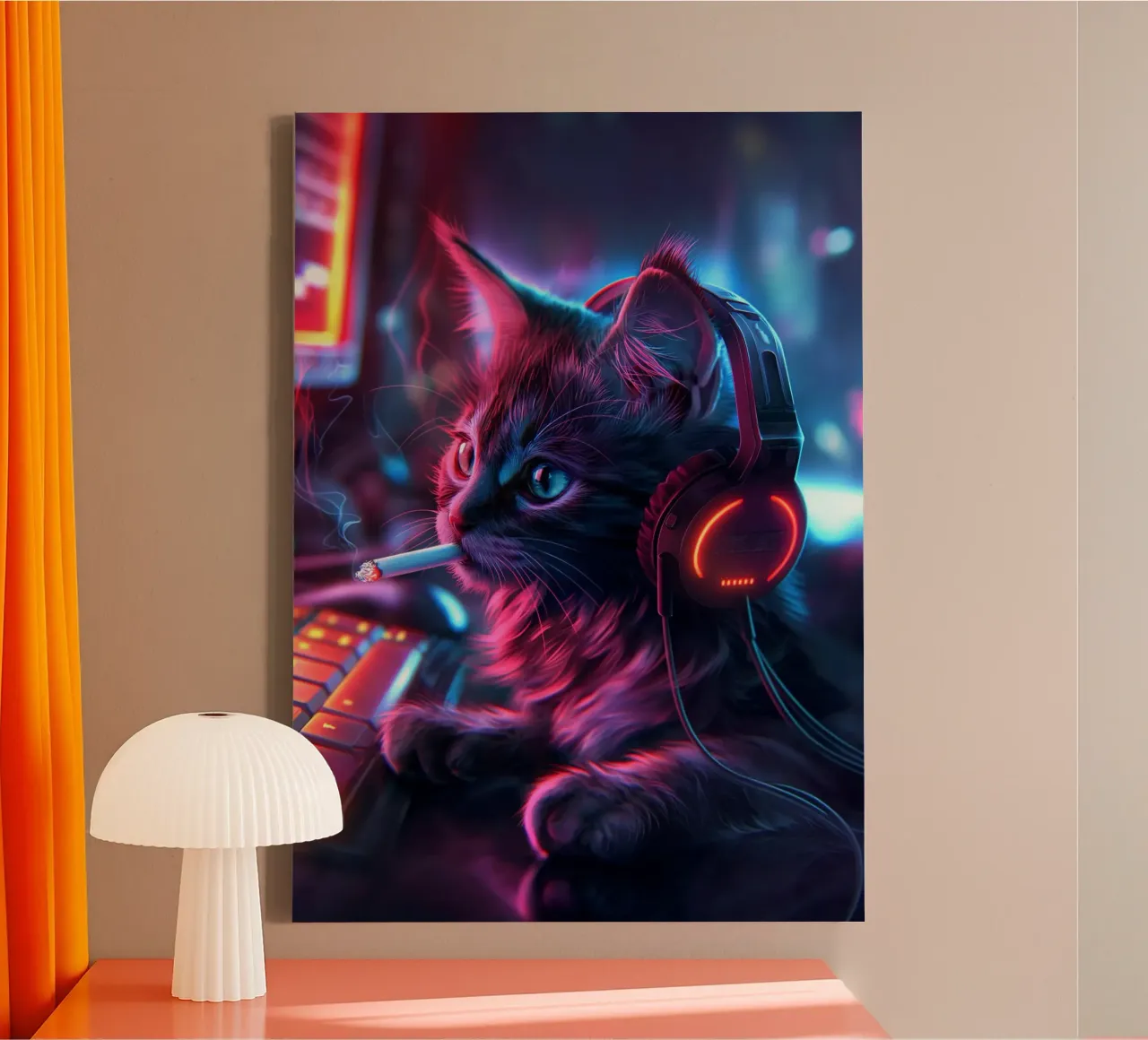 Cyber Gamer Cat canvas with Floater frame by Fleur de Lys