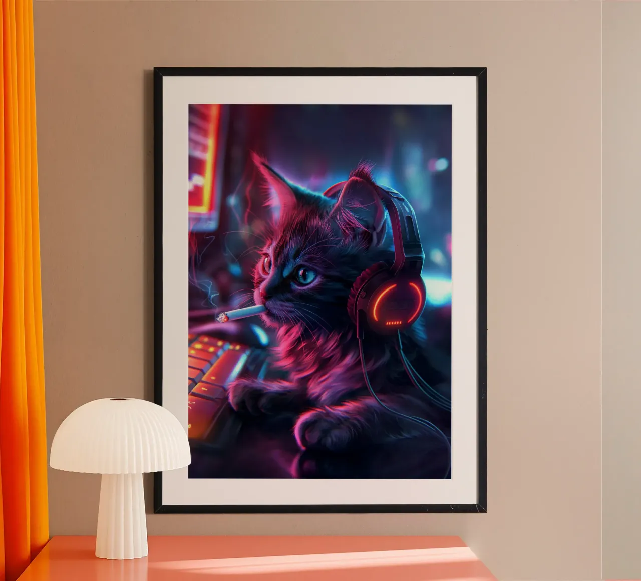 Cyber Gamer Cat poster con marco de plástico de Fleur de Lys