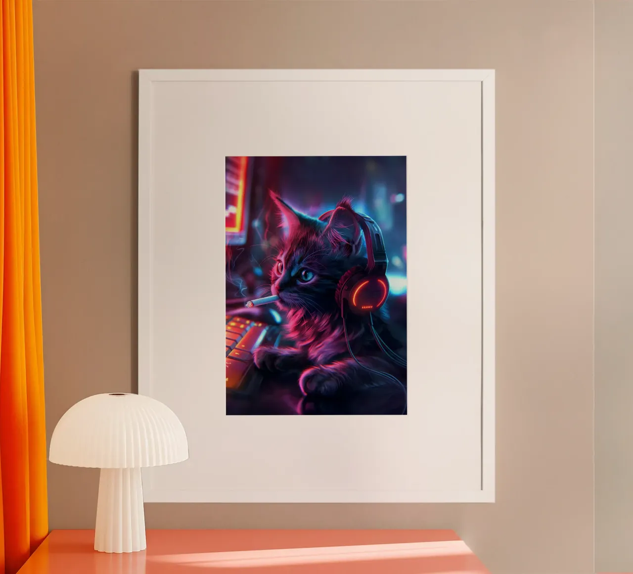 Cyber Gamer Cat poster con marco de plástico de Fleur de Lys