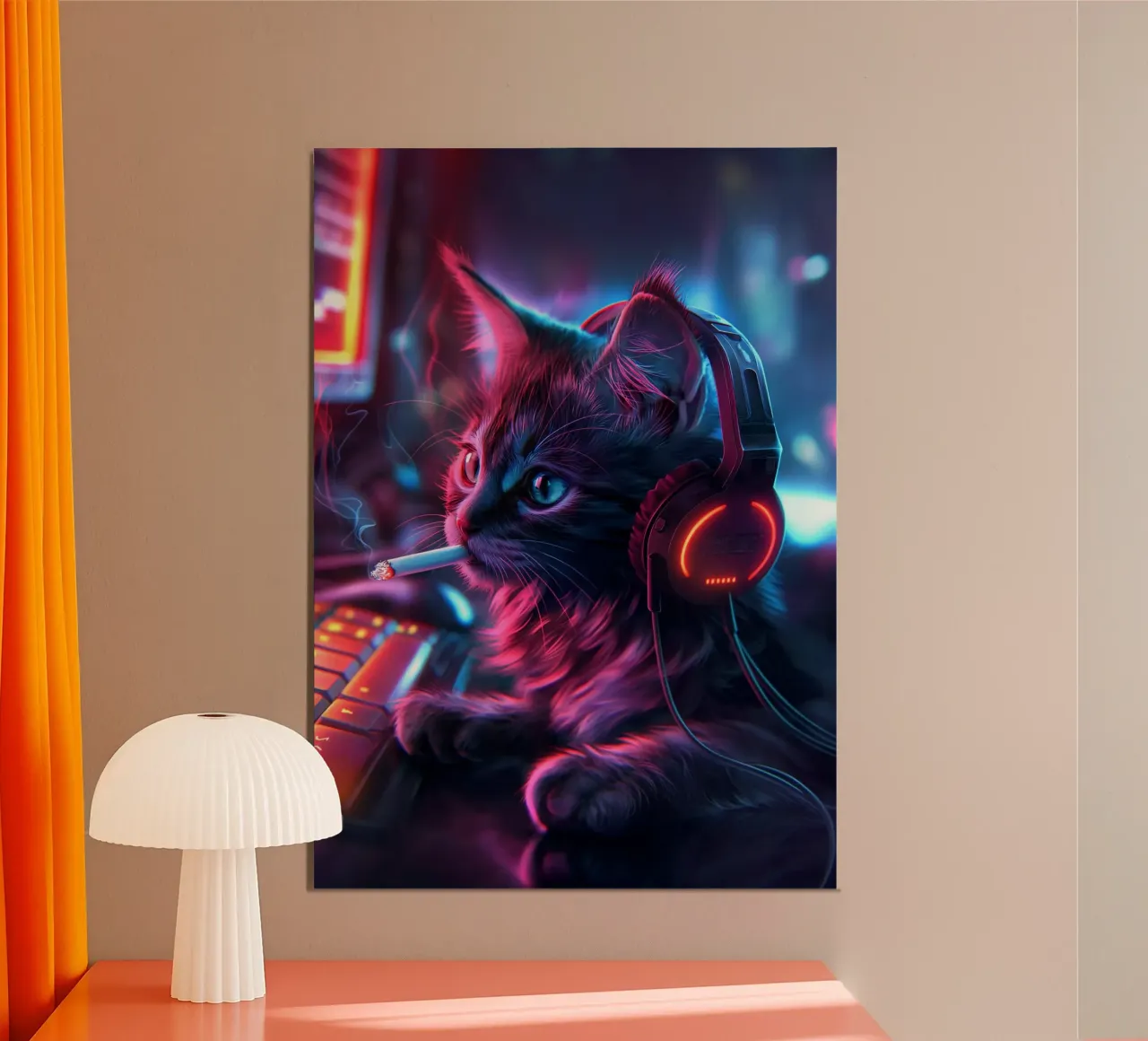 Cyber Gamer Cat poster con marco de plástico de Fleur de Lys