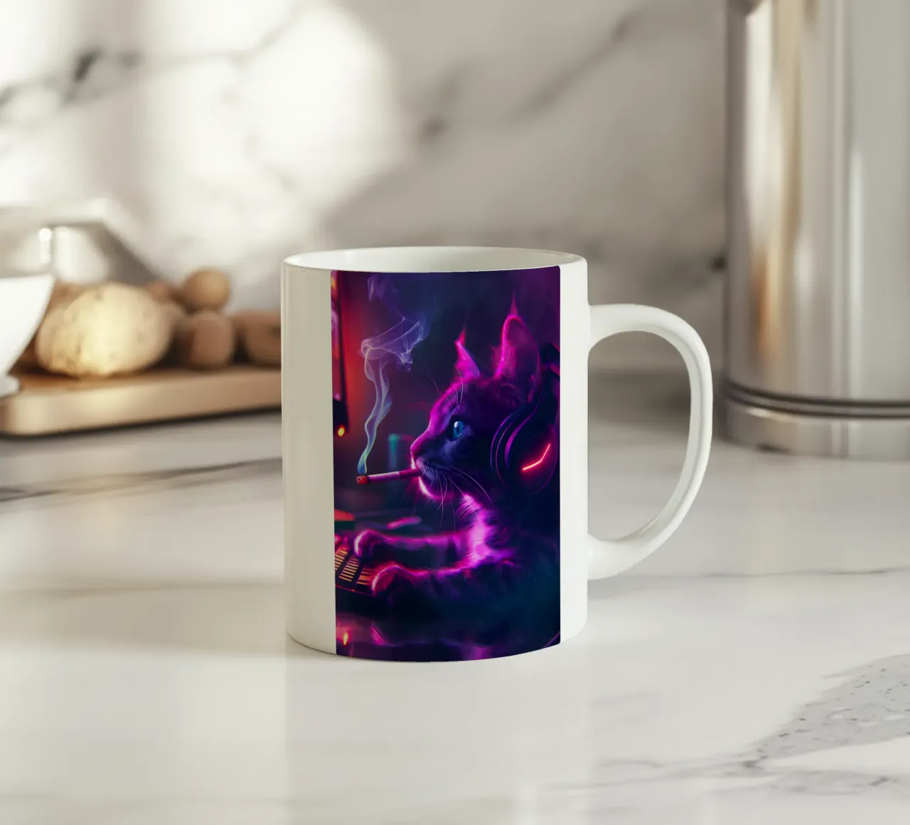 Gatto gamer che fuma la sigaretta tazza in ceramica da Fleur de Lys
