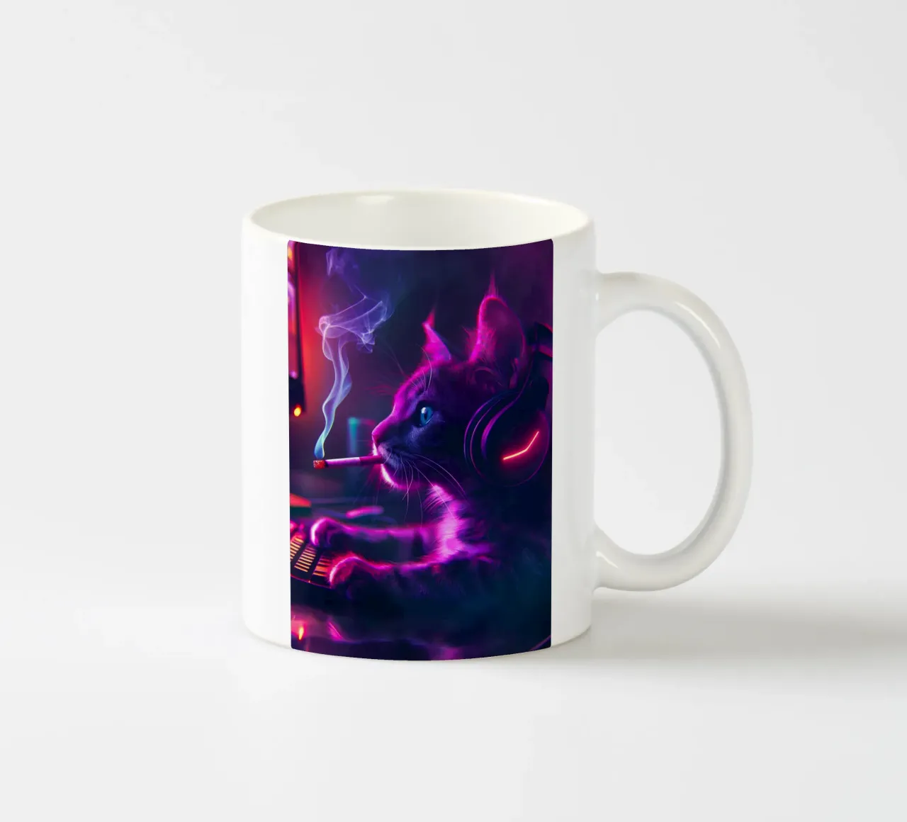 Gatto gamer che fuma la sigaretta tazza in ceramica da Fleur de Lys