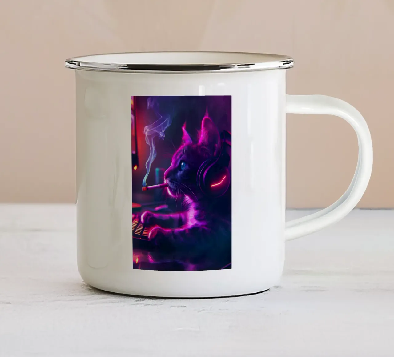 Gatto gamer che fuma la sigaretta tazza in smalto da Fleur de Lys
