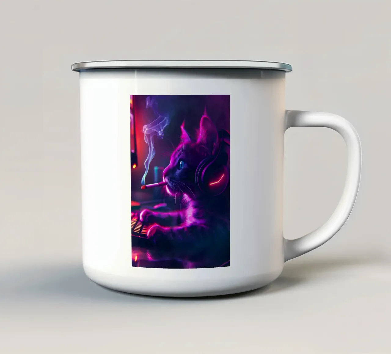 Gatto gamer che fuma la sigaretta tazza in smalto da Fleur de Lys