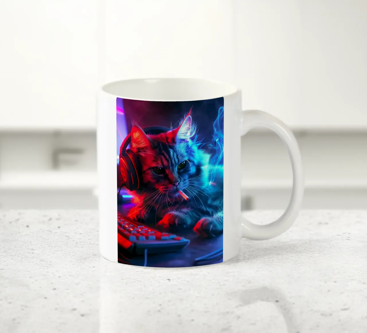 Gatto neon gamer tazza in ceramica da Fleur de Lys