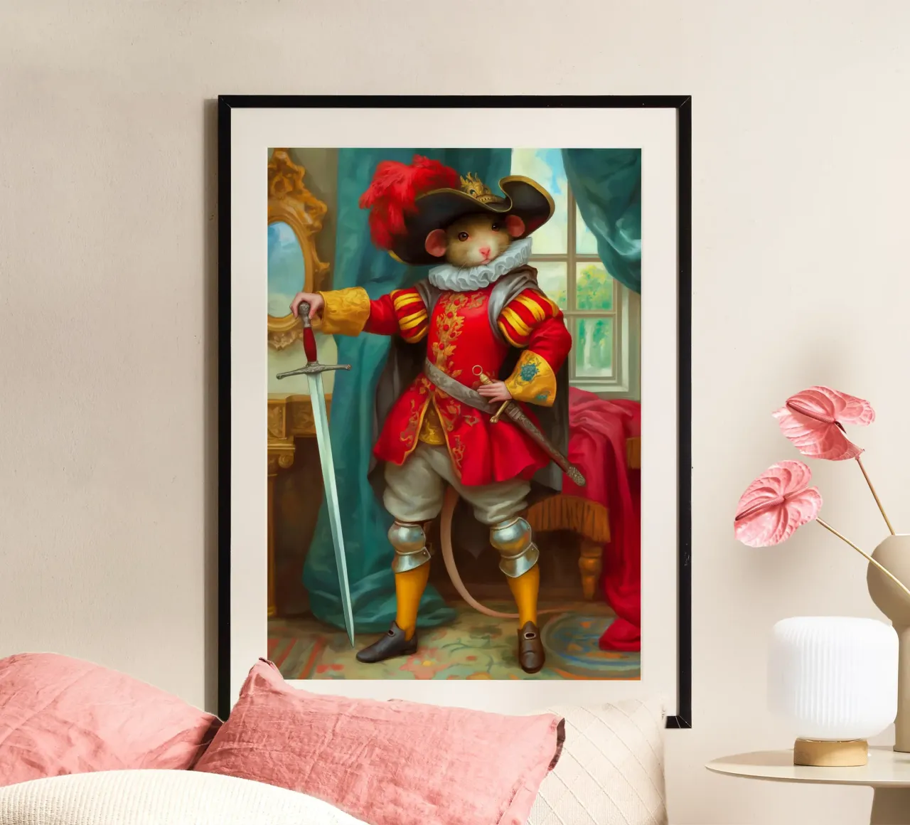 Souris mousquetaire poster avec cadre en aluminium de Fleur de Lys