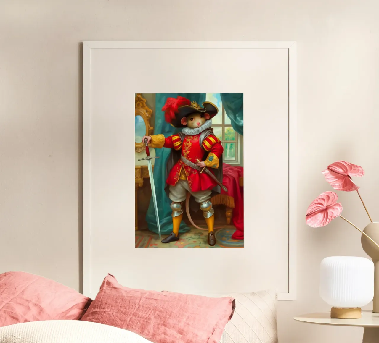 Souris mousquetaire poster avec cadre en aluminium de Fleur de Lys