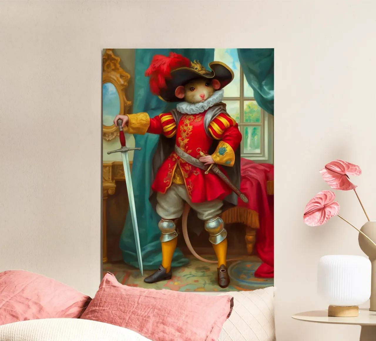 Souris mousquetaire poster avec cadre en aluminium de Fleur de Lys