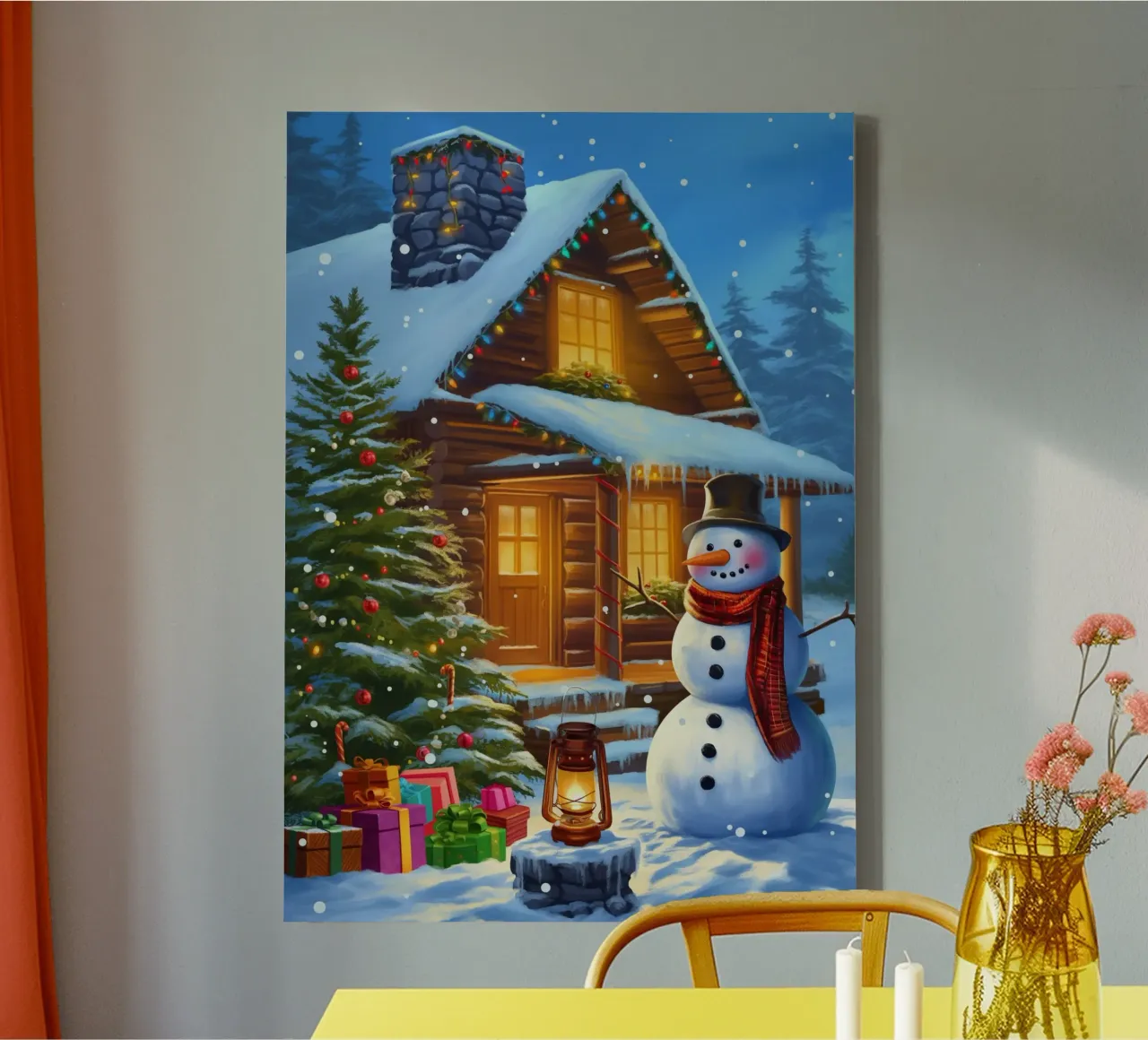 Kerst sneeuwpop canvas met Baklijst van Fleur de Lys