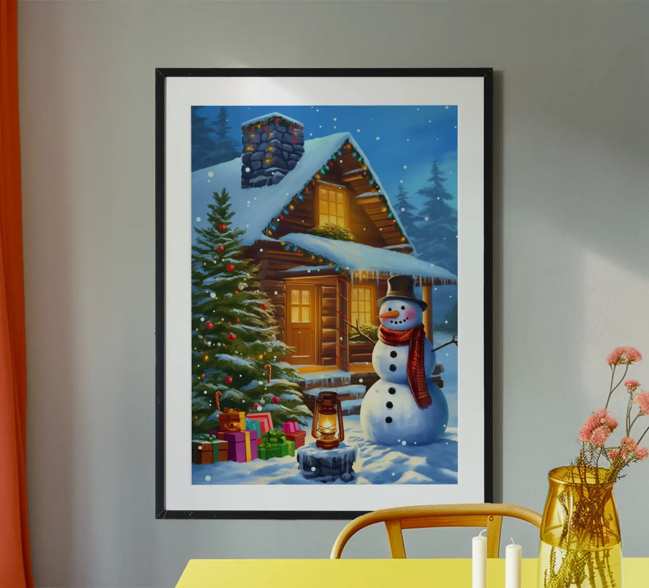 Pupazzo di neve di Natale poster con telaio in alluminio da Fleur de Lys
