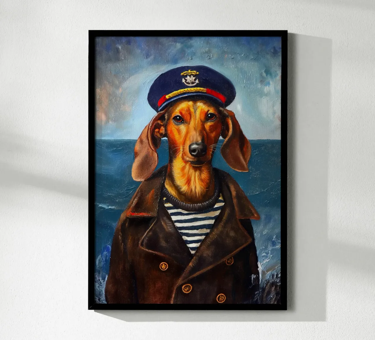 Cane bassotto marinaio poster con telaio in legno da Fleur de Lys