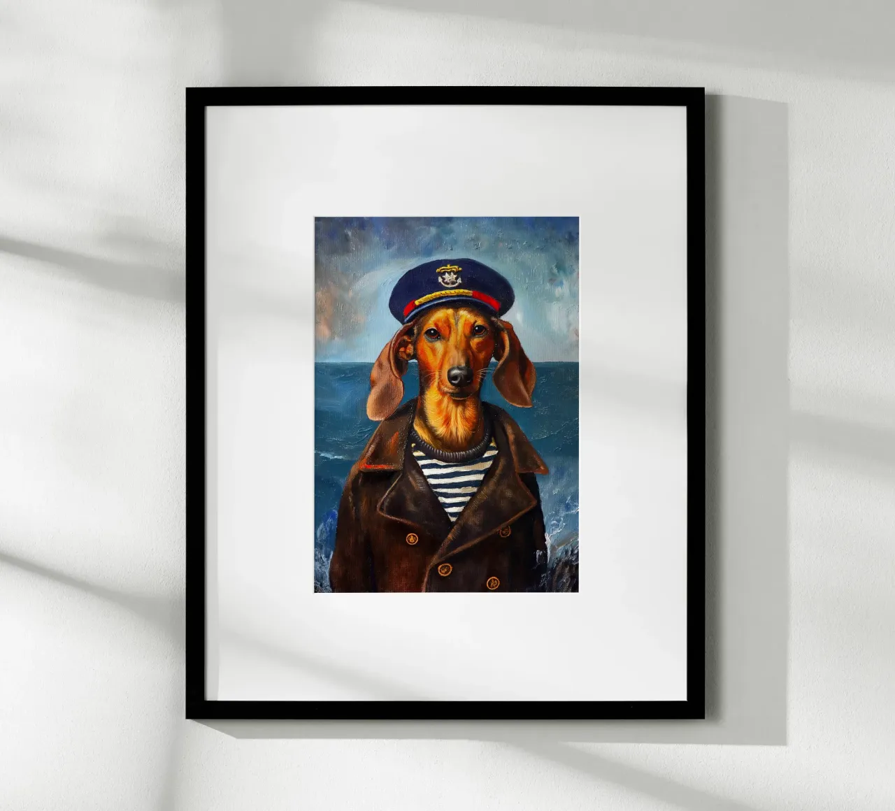 Cane bassotto marinaio poster con telaio in legno da Fleur de Lys