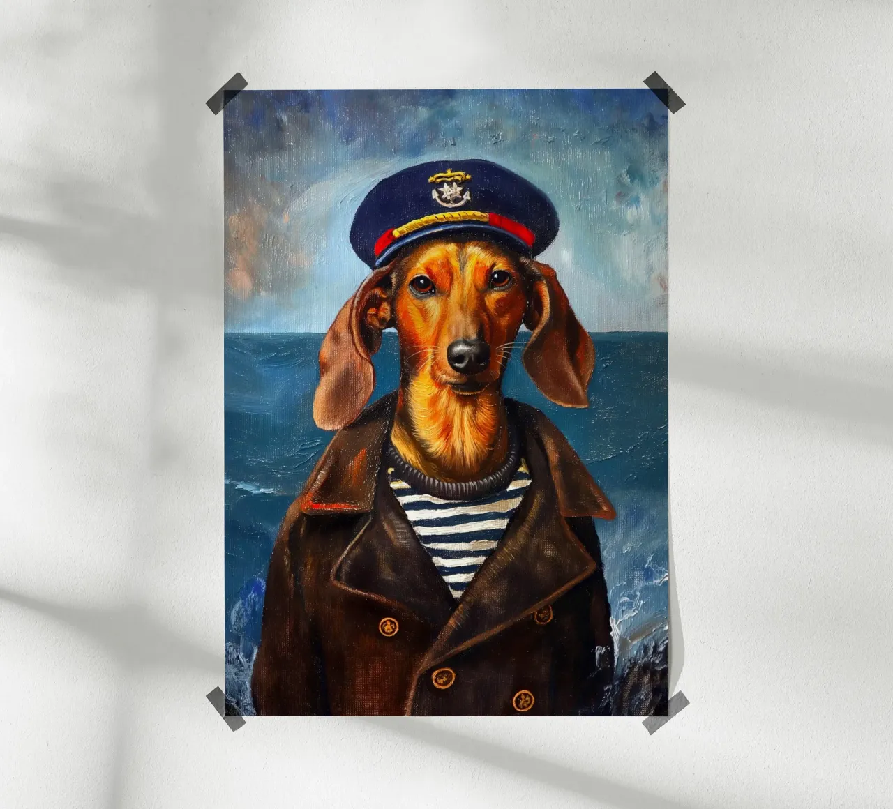 Cane bassotto marinaio poster con telaio in legno da Fleur de Lys