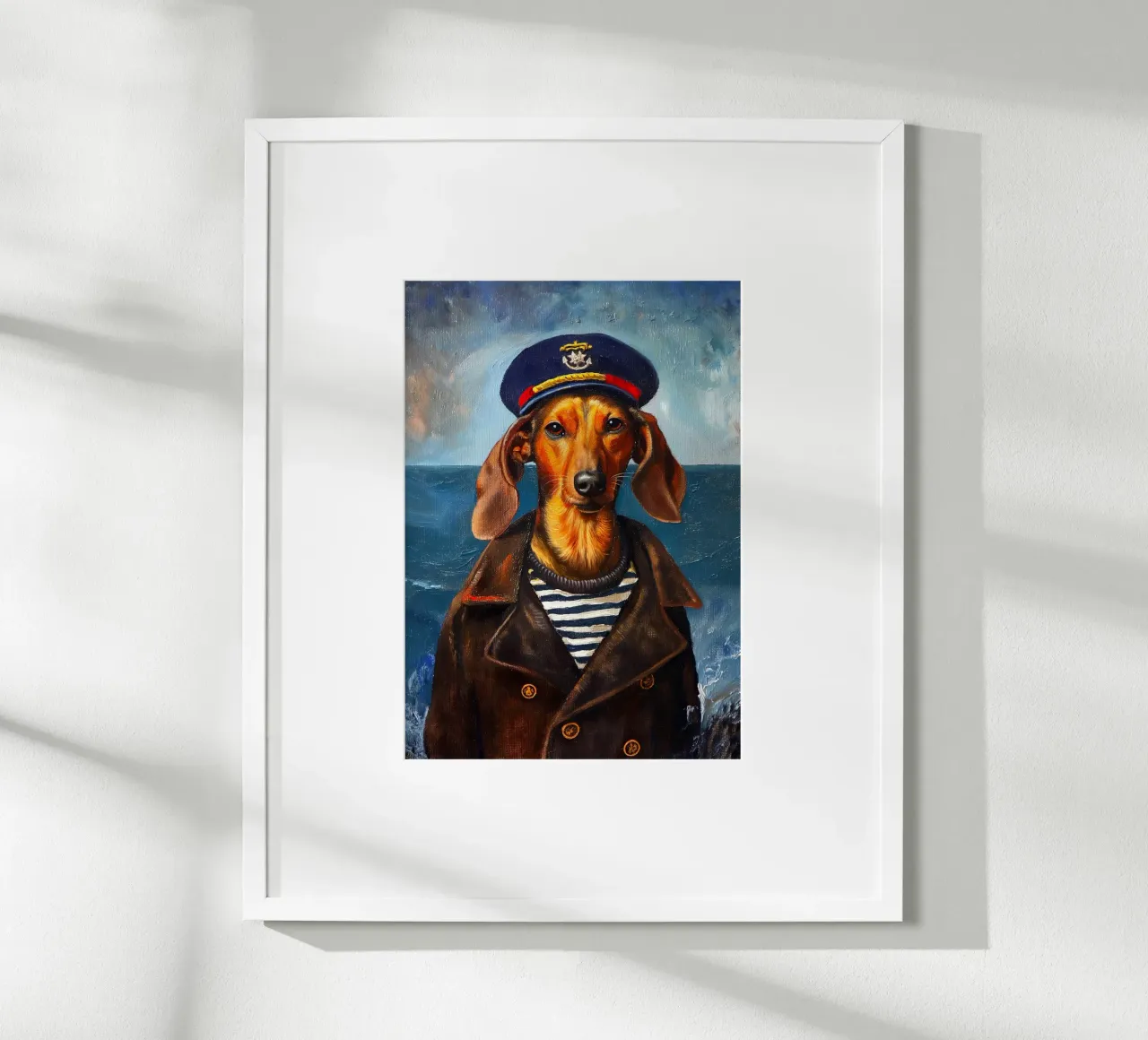 Cane bassotto marinaio poster con telaio in legno da Fleur de Lys