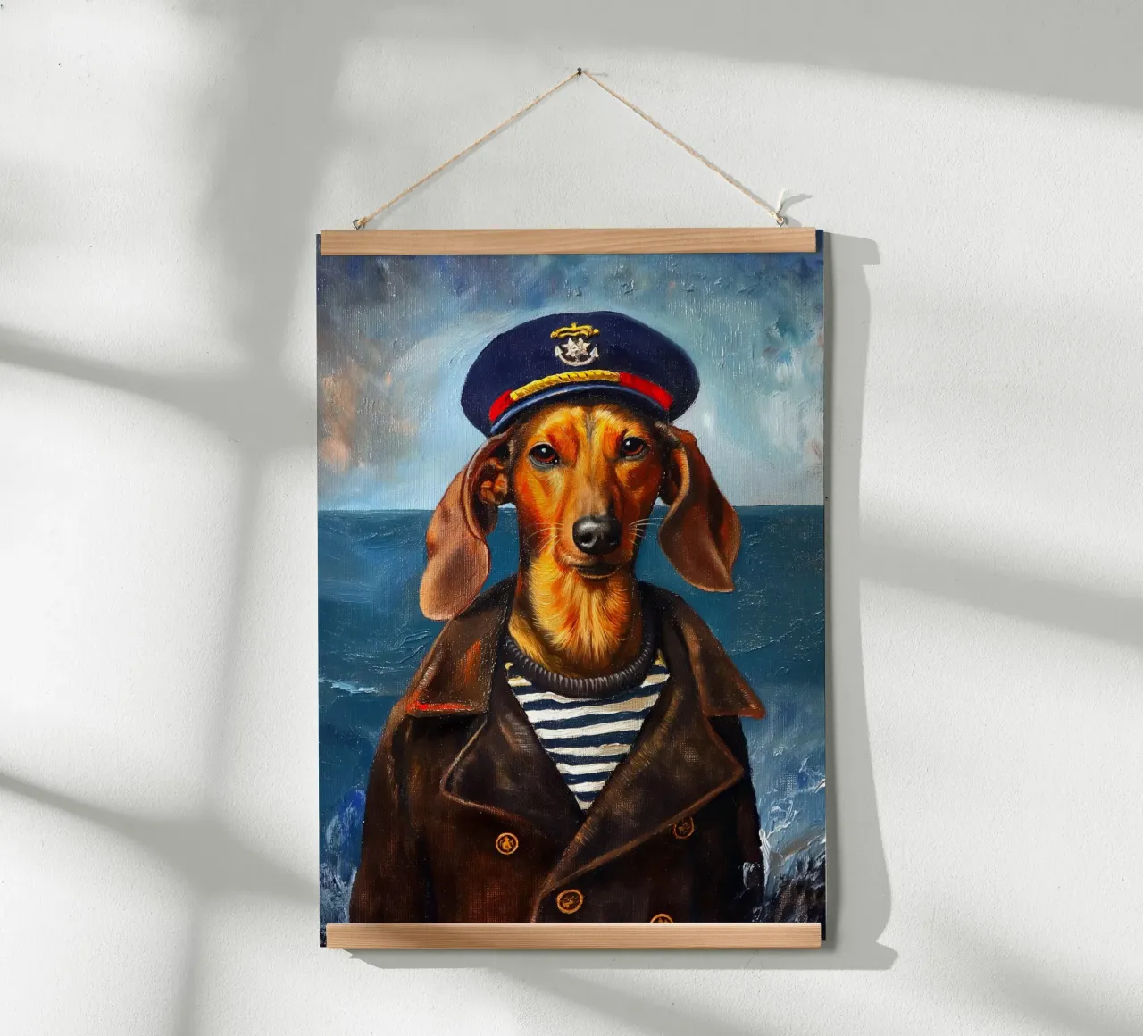 Cane bassotto marinaio poster con telaio in legno da Fleur de Lys