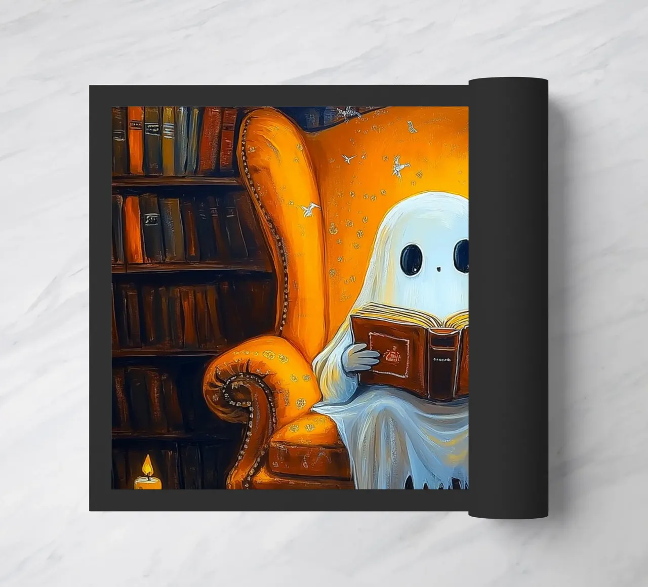 Halloween Ghost Reading Book in Library doormat by Fleur de Lys