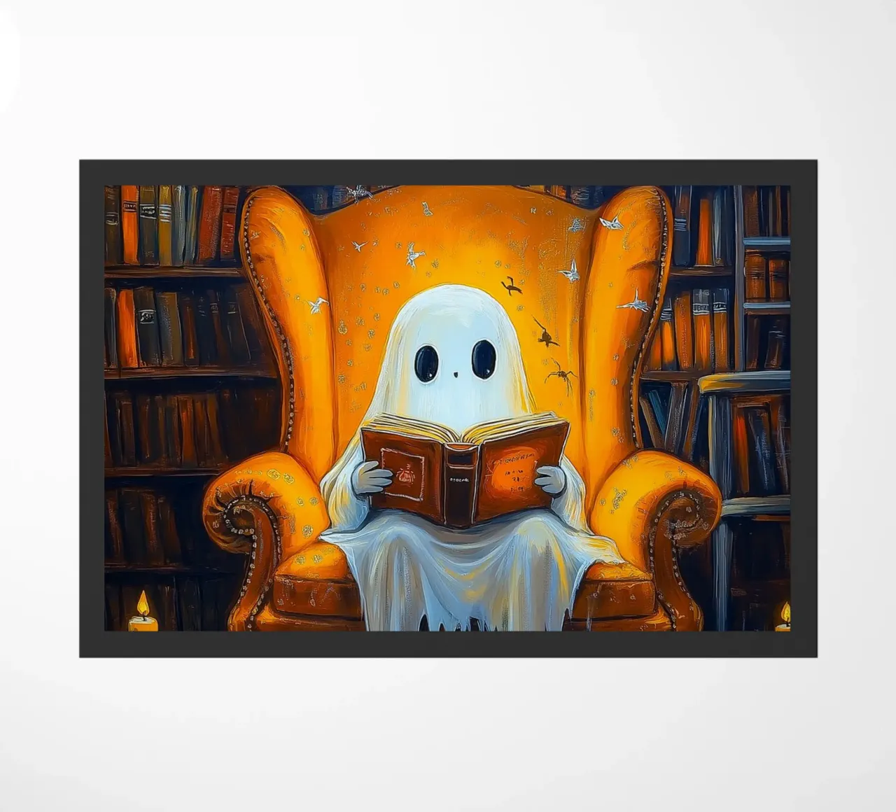 Halloween Ghost Reading Book in Library doormat by Fleur de Lys