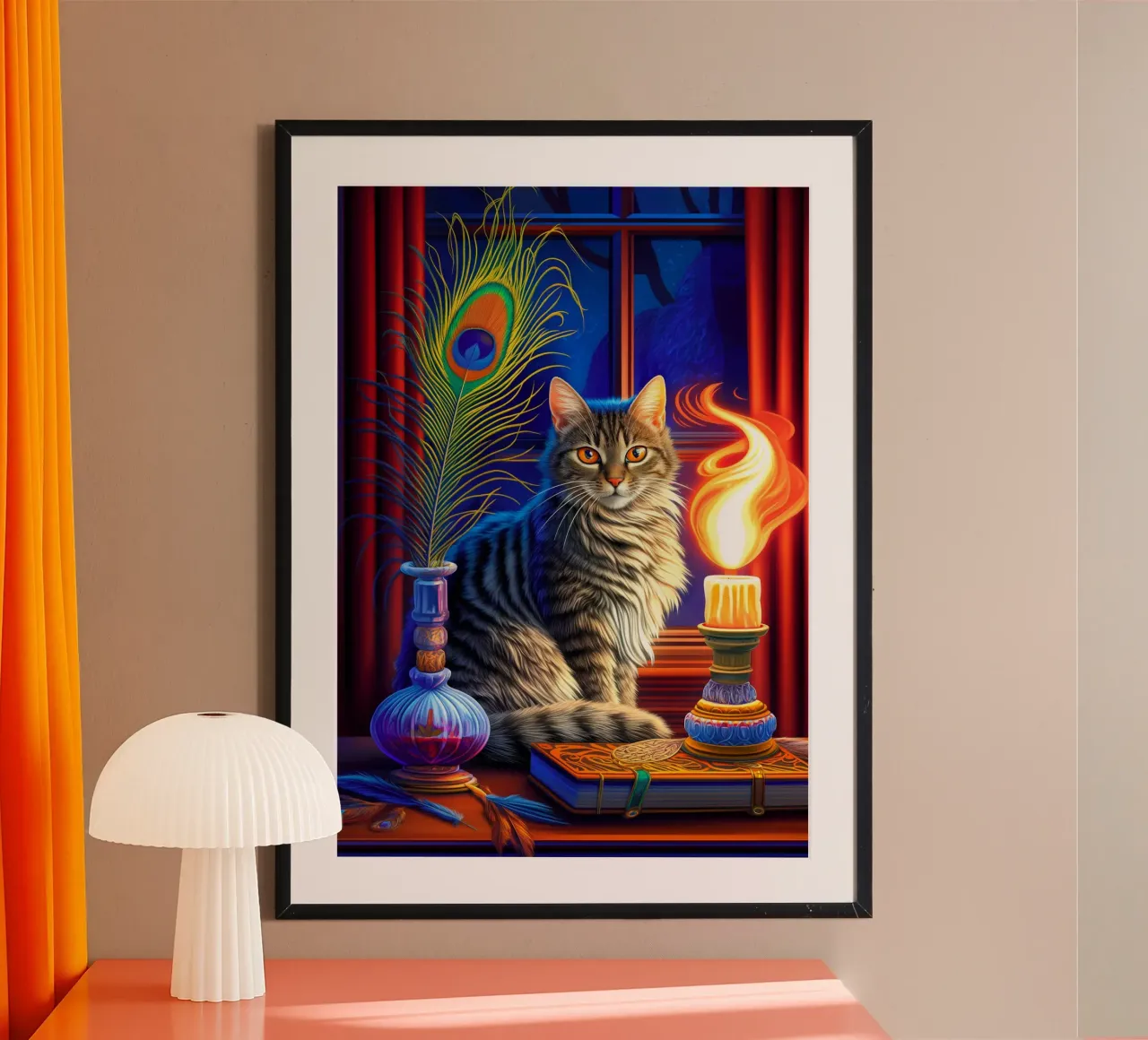 Gatto soriano di Halloween poster con telaio in legno da Fleur de Lys
