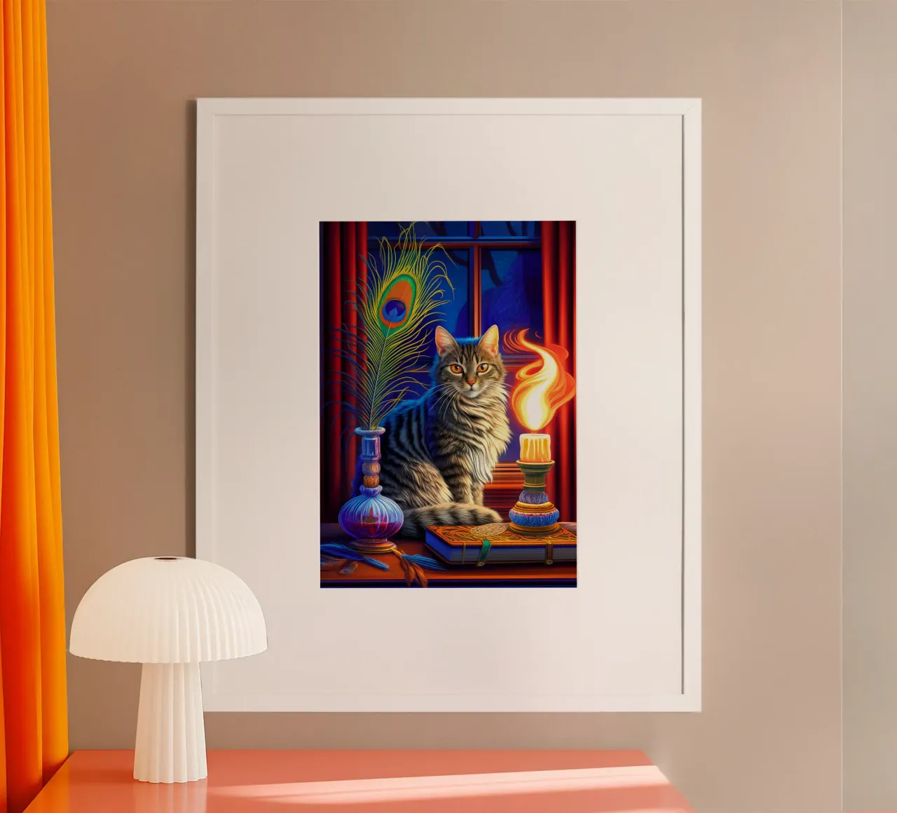 Gatto soriano di Halloween poster con telaio in legno da Fleur de Lys